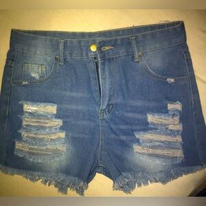 Womens high waisted distressed denim shorts